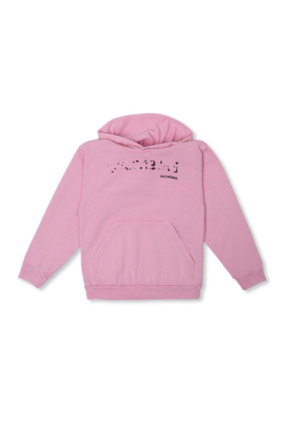 Shop Balenciaga Kids Logo Printed Long Sleeved Hoodie In Pink