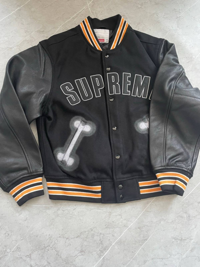 Red Black Supreme Bone Varsity Jacket - Maker of Jacket