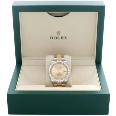 Pre-owned Rolex Mens 126333  Datejust 41mm Two Tone Diamond Watch Champagne Stick Dial 5 Ct In White