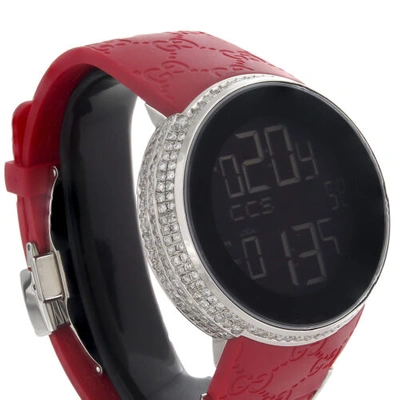 Pre-owned Gucci Diamond Watch Ya114212 Custom Full Case Digital Red I- Band 4 Ct. In White