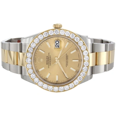 Pre-owned Rolex Mens 126333  Datejust 41mm Two Tone Diamond Watch Champagne Stick Dial 5 Ct In White