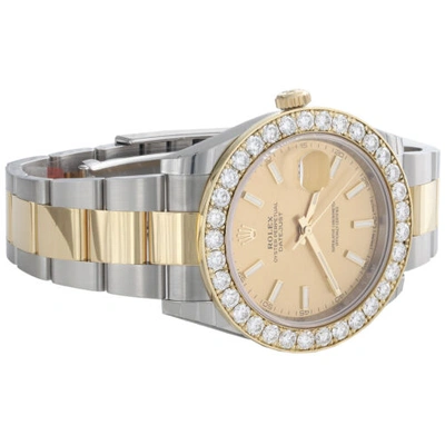Pre-owned Rolex Mens 126333  Datejust 41mm Two Tone Diamond Watch Champagne Stick Dial 5 Ct In White