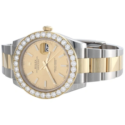 Pre-owned Rolex Mens 126333  Datejust 41mm Two Tone Diamond Watch Champagne Stick Dial 5 Ct In White