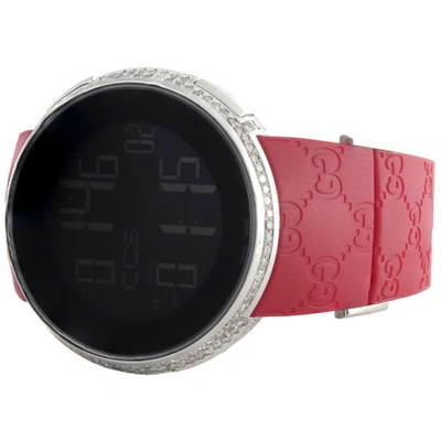 Pre-owned Gucci Diamond Watch Ya114212 Custom Full Case Digital Red I- Band 4 Ct. In White
