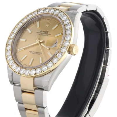 Pre-owned Rolex Mens 126333  Datejust 41mm Two Tone Diamond Watch Champagne Stick Dial 5 Ct In White