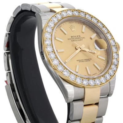 Pre-owned Rolex Mens 126333  Datejust 41mm Two Tone Diamond Watch Champagne Stick Dial 5 Ct In White