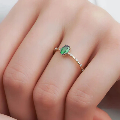Pre-owned Handmade Emerald Ring, 14k Gold Ring, Diamond Ring, Engagement Ring, Solid Gold Ring, In White