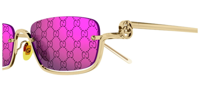 Pre-owned Gucci Gg1278s 005 Gold/violet Mirrored Narrow Rectangular Unisex Sunglasses In Purple