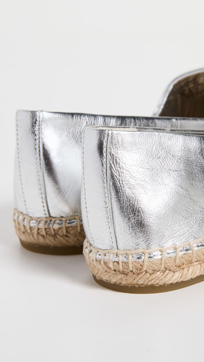Pre-owned Tory Burch Eleanor Logo Espadrille Leather Flat Metallic Silver Us 8 Authntc