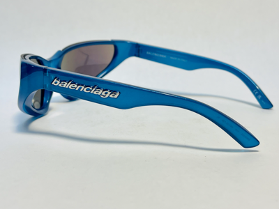 Pre-owned Balenciaga Xpander Cat 0202 Blue Glitter Mirror Unisex Mask Sunglass Bb0202s 002