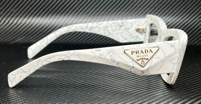 Pre-owned Prada Pr 13zs 17d5s0 Matte White Marble Women's 50 Mm Sunglasses In Gray