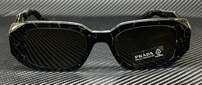 Pre-owned Prada Pr 17ws 19d01t Black Marble Dark Brown Women's 49 Mm Sunglasses