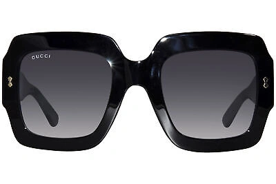 Pre-owned Gucci Gg1111s 001 Sunglasses Women's Black/light Blue Gradient Square Shape In Gray