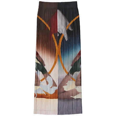Pre-owned Burberry Ladies Multicolor Meditation Print Satin Plisse Midi Skirt