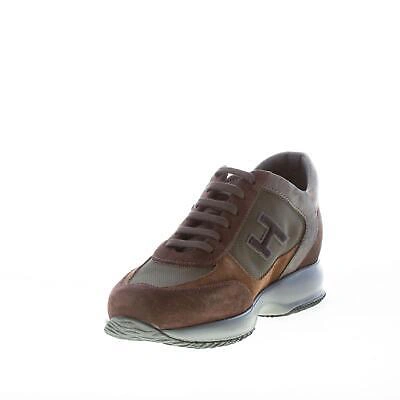 Pre-owned Hogan Men Shoes Interactive Brown Suede Nubuk And Tech Fabric Sneaker With Grey