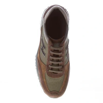 Pre-owned Hogan Men Shoes Interactive Brown Suede Nubuk And Tech Fabric Sneaker With Grey