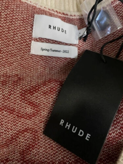 Pre-owned Rhude $1322  Men's Beige Bandana Stripe Cardigan Sweater Size L