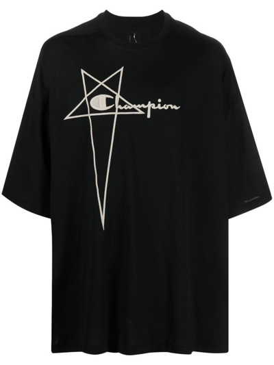 Shop Rick Owens X Champion Logo T-shirt In Black