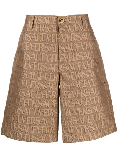 Shop Versace Allover-jacquard Bermuda Shorts In Brown
