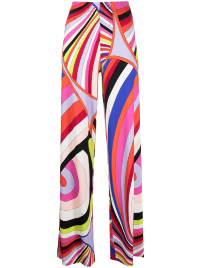 Shop Pucci Swirl-print Wide-leg Trousers In Pink