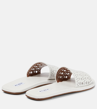 Shop Alaïa Laser-cut Leather Mules In White