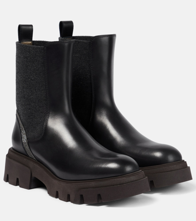 Shop Brunello Cucinelli Embellished Leather Chelsea Boots In Black
