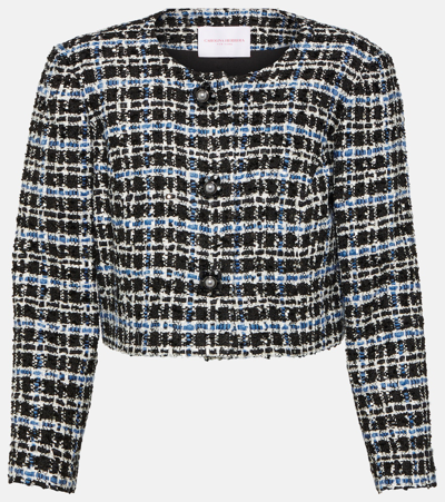 Shop Carolina Herrera Cropped Tweed Jacket In Multicoloured