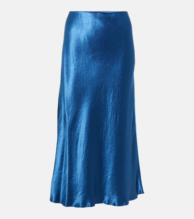 Shop Max Mara Leisure Alessio Satin Midi Skirt In Blue