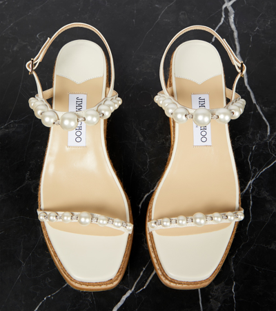 Jimmy Choo Amatuus Pearl-embellished Leather Wedge Sandals In Neutral