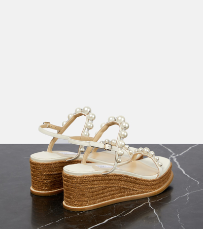 Jimmy Choo Amatuus Pearl-embellished Leather Wedge Sandals In Neutral