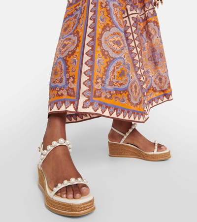 Jimmy Choo Amatuus Pearl-embellished Leather Wedge Sandals In Neutral