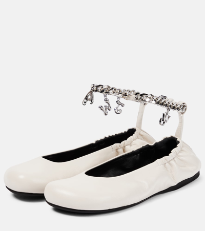 Shop Jw Anderson Embellished Leather Ballet Flats In White