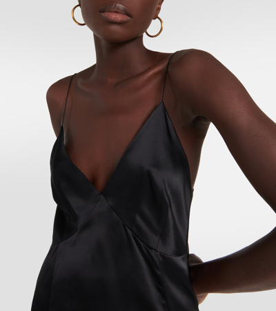 Khaite Deep V-neck Silk Top With Spaghetti Straps In Black