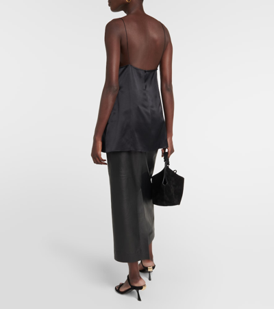 Khaite Deep V-neck Silk Top With Spaghetti Straps In Black