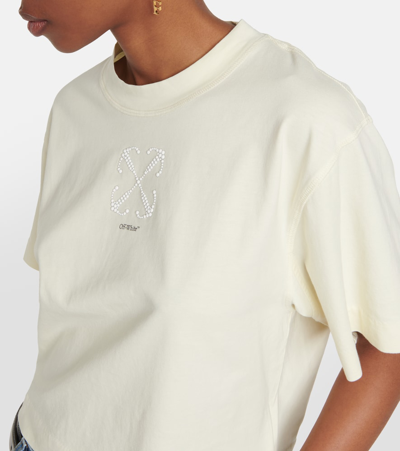 Shop Off-white Logo Embellished Cotton T-shirt In Neutrals