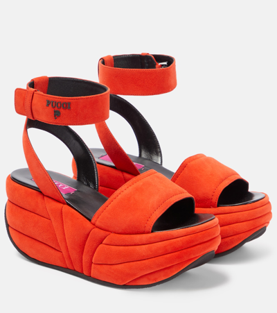 Shop Pucci Ami Suede Wedge Platform Sandals In Orange