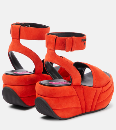 Shop Pucci Ami Suede Wedge Platform Sandals In Orange