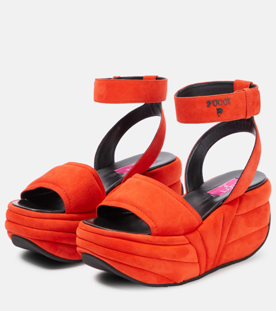 Shop Pucci Ami Suede Wedge Platform Sandals In Orange