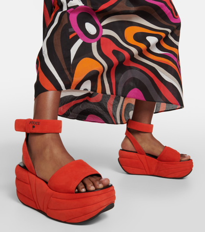 Pucci Ami Suede Wedge Platform Sandals In Orange