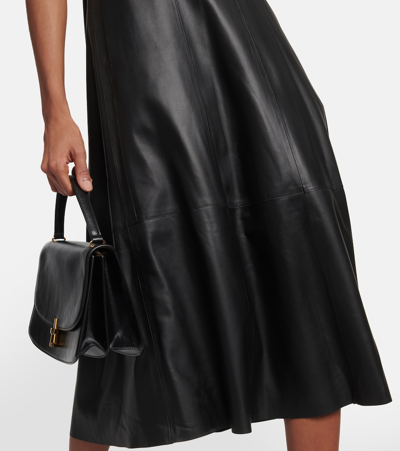 Shop Vince Square-neck Leather Dress In Black