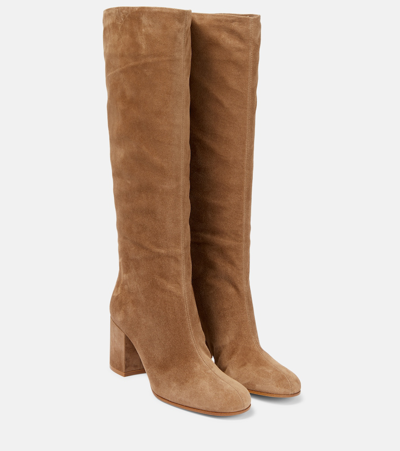 Shop Gianvito Rossi Suede Leather Knee-high Boots In Beige