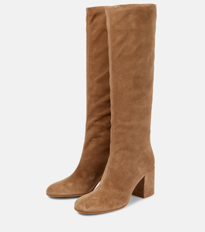 Shop Gianvito Rossi Suede Leather Knee-high Boots In Beige