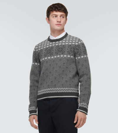 Shop Thom Browne Jacquard Wool Sweater In Grey