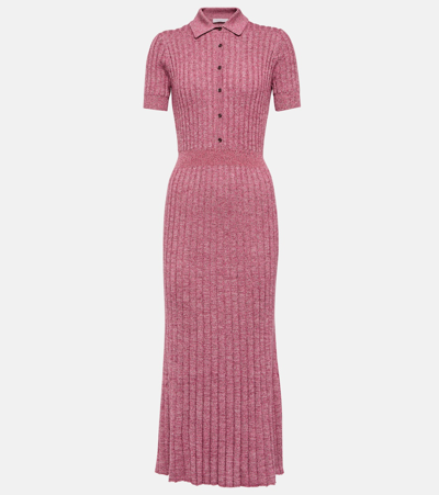 Shop Gabriela Hearst Pleated Cashmere And Silk Midi Dress In Pink