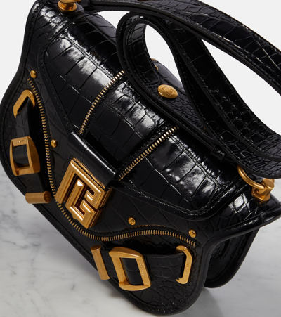 Shop Balmain Blaze Leather Shoulder Bag In Black