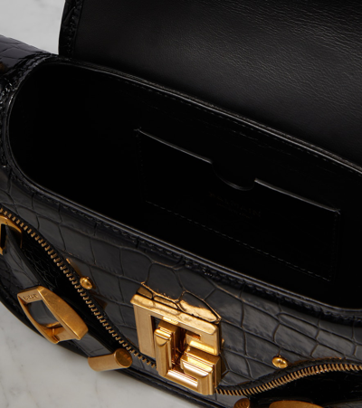 Shop Balmain Blaze Leather Shoulder Bag In Black