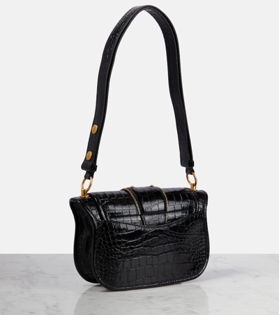 Shop Balmain Blaze Leather Shoulder Bag In Black