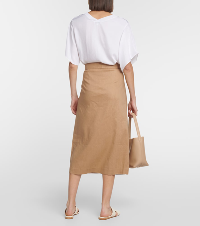 Shop Vince Buckle Linen-blend Wrap Skirt In Beige
