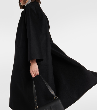 Max Mara Black Belted Long Coat With Notched Collar And Smooth Finish In Black