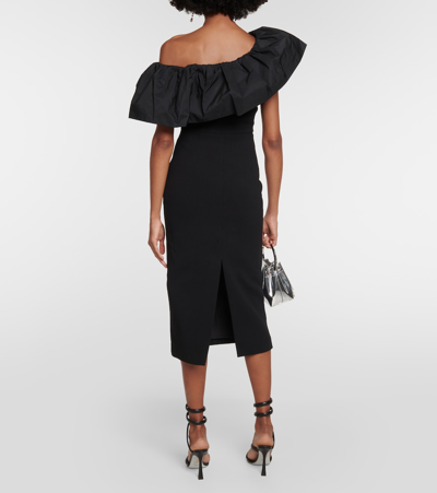 Shop Rebecca Vallance After Hours One-shoulder Crêpe Midi Dress In Black